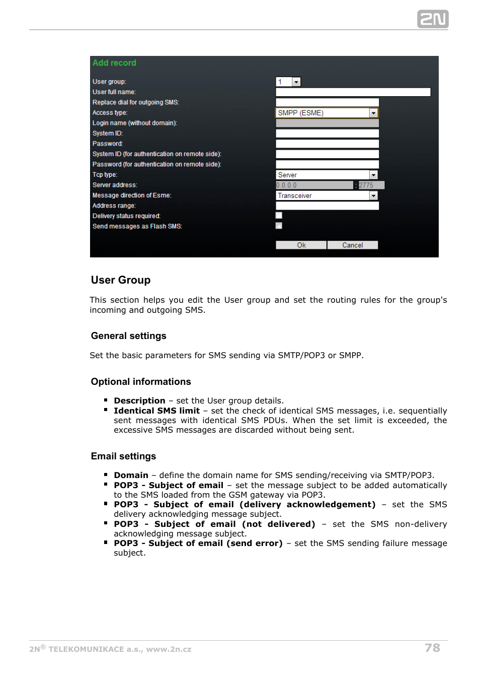 User group | 2N BRI Lite/Enterprise v1.7 User Manual | Page 78 / 130
