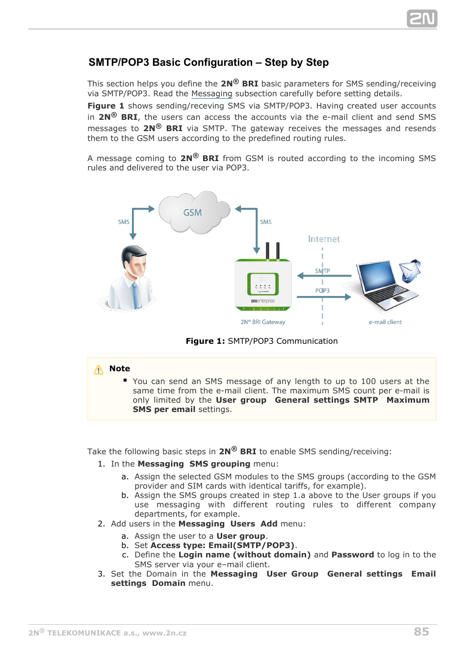 Smtp/pop3 basic configuration – step by step | 2N BRI Lite/Enterprise v1.7 User Manual | Page 85 / 130