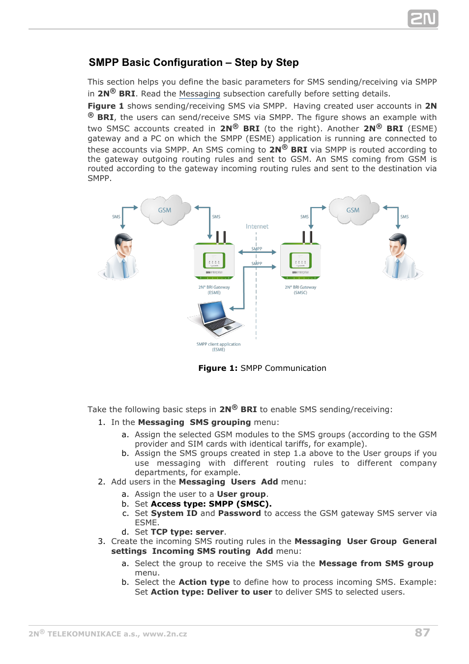 Smpp basic configuration – step by step | 2N BRI Lite/Enterprise v1.7 User Manual | Page 87 / 130