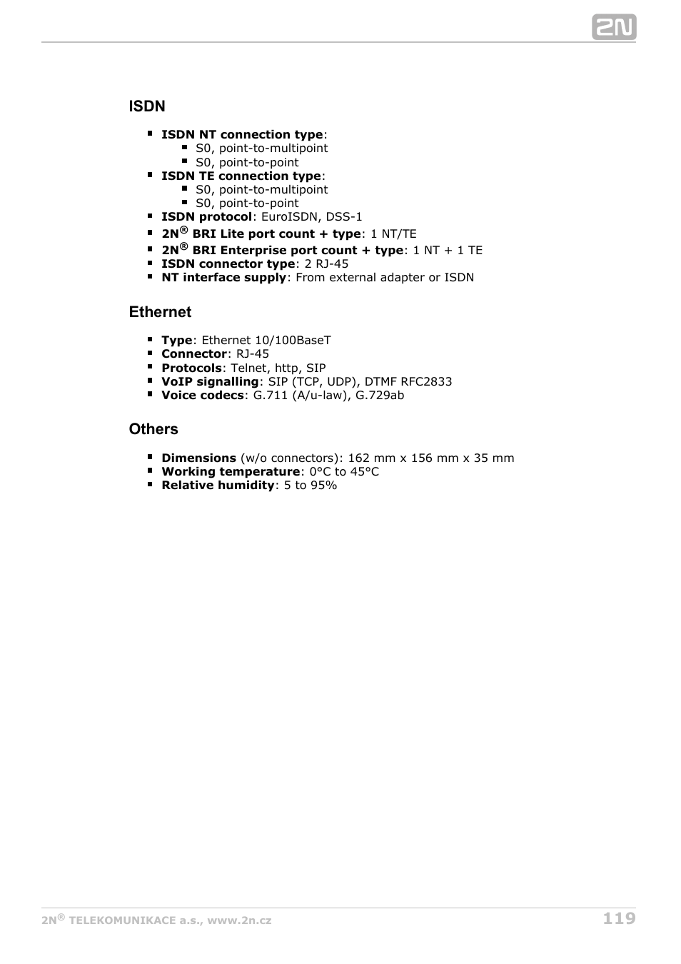 Isdn, Ethernet, Others | 2N BRI Lite/Enterprise v1.6 User Manual | Page 119 / 127