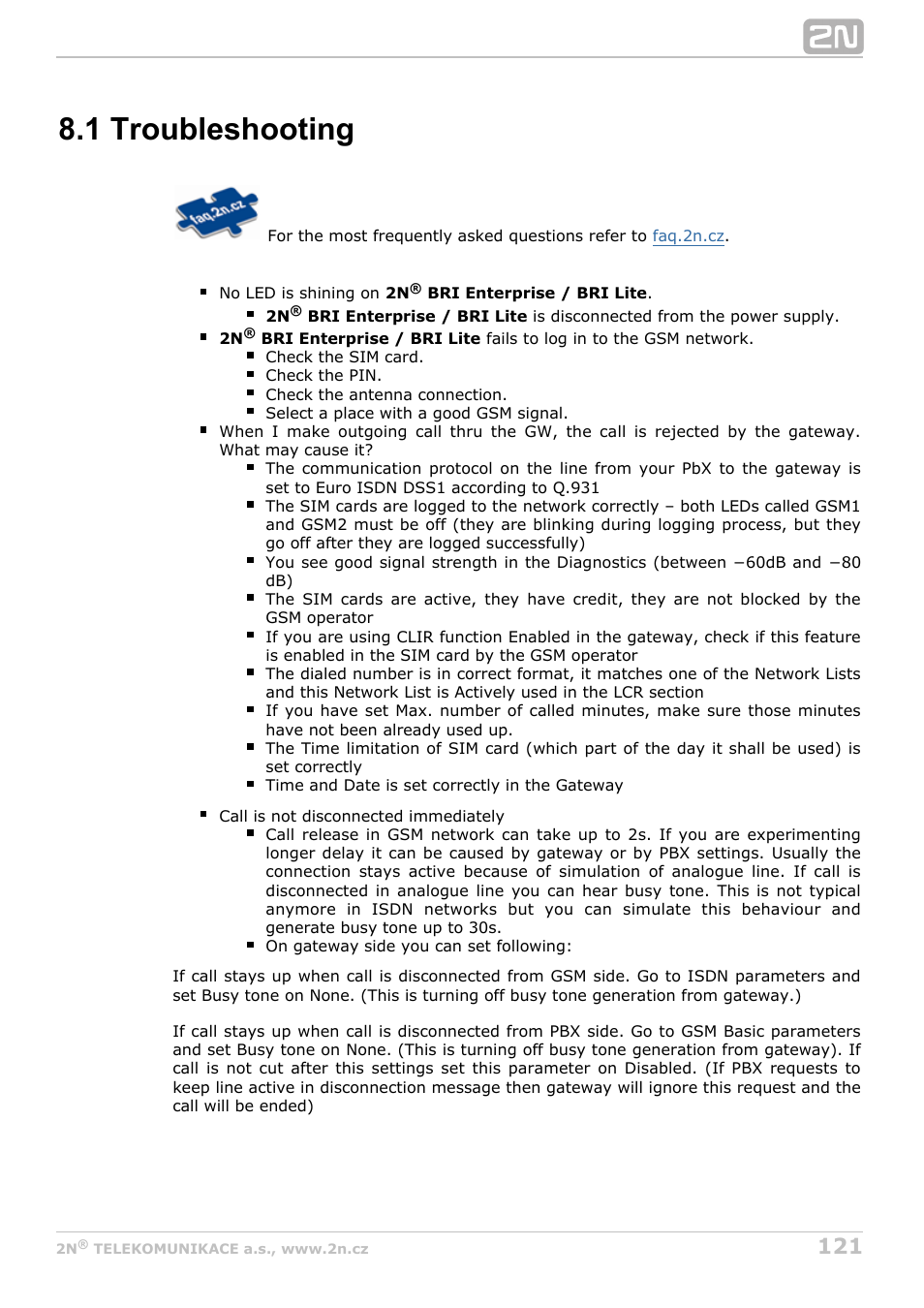 1 troubleshooting | 2N BRI Lite/Enterprise v1.6 User Manual | Page 121 / 127