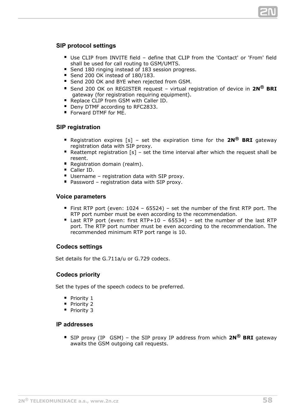 2N BRI Lite/Enterprise v1.6 User Manual | Page 58 / 127