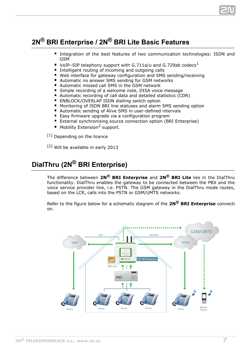 2n bri enterprise / 2n bri lite basic features, Dialthru (2n bri enterprise) | 2N BRI Lite/Enterprise v1.6 User Manual | Page 7 / 127