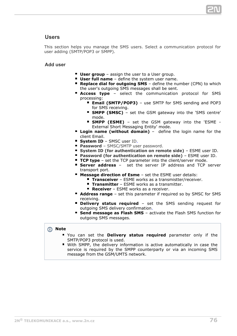 Users | 2N BRI Lite/Enterprise v1.6 User Manual | Page 76 / 127