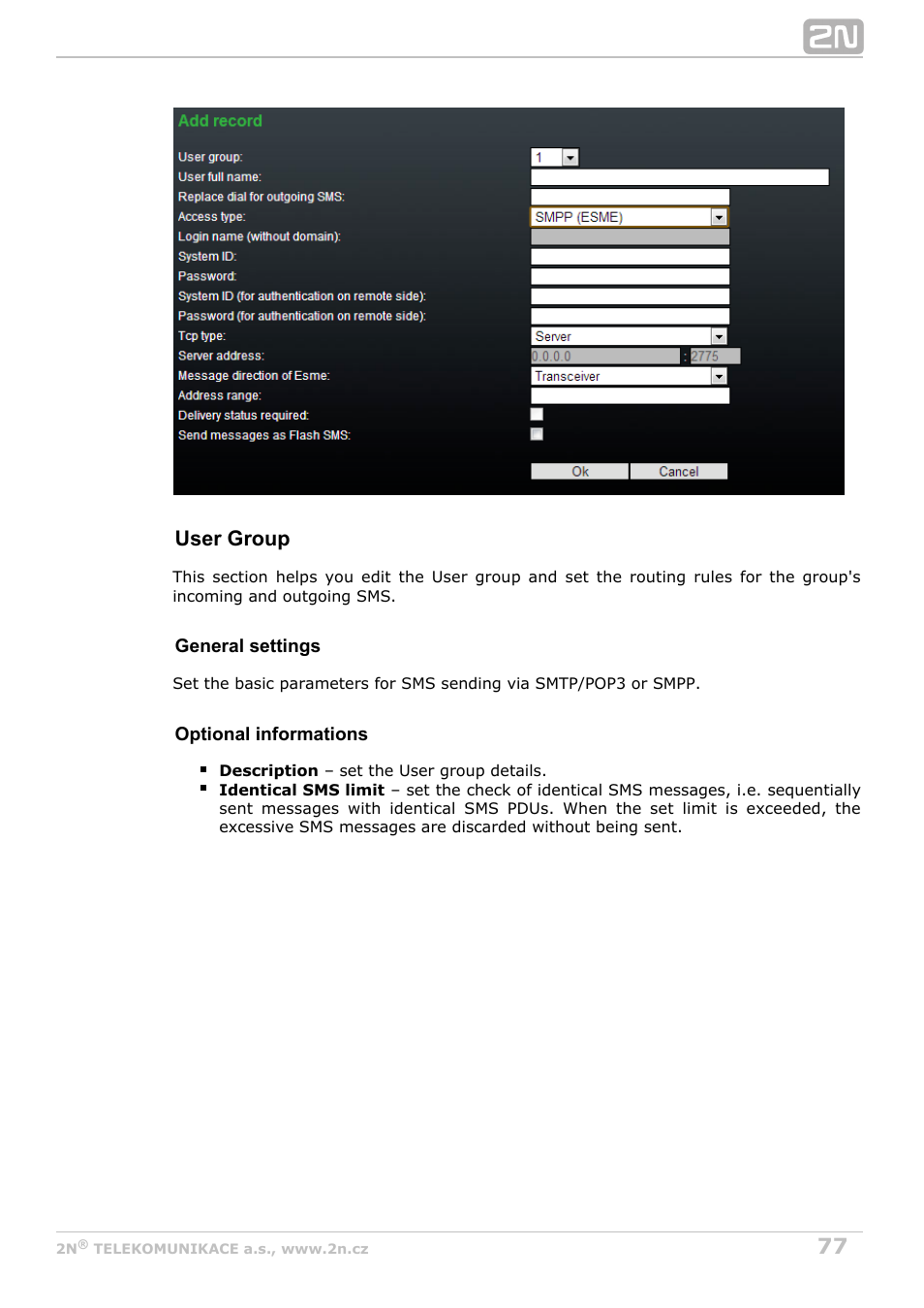 User group | 2N BRI Lite/Enterprise v1.6 User Manual | Page 77 / 127