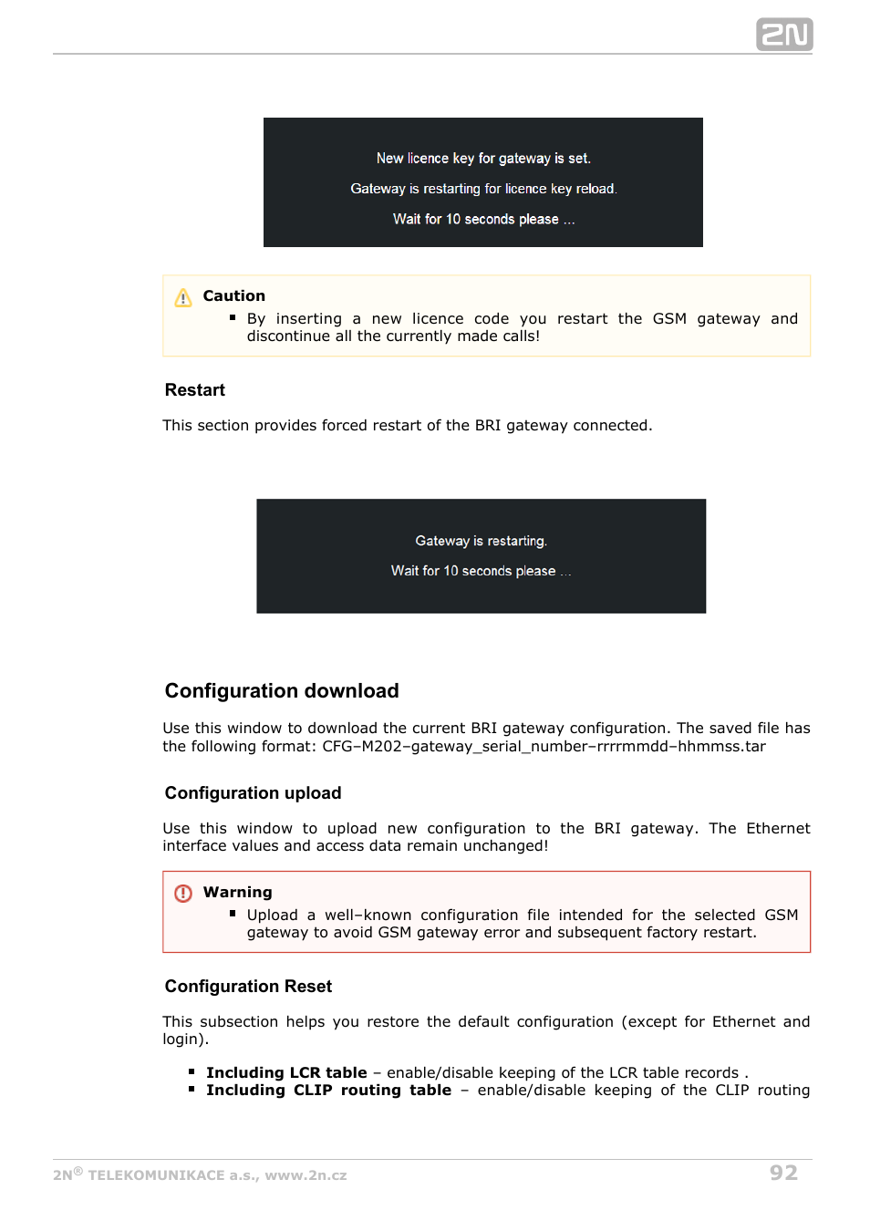Configuration download | 2N BRI Lite/Enterprise v1.6 User Manual | Page 92 / 127