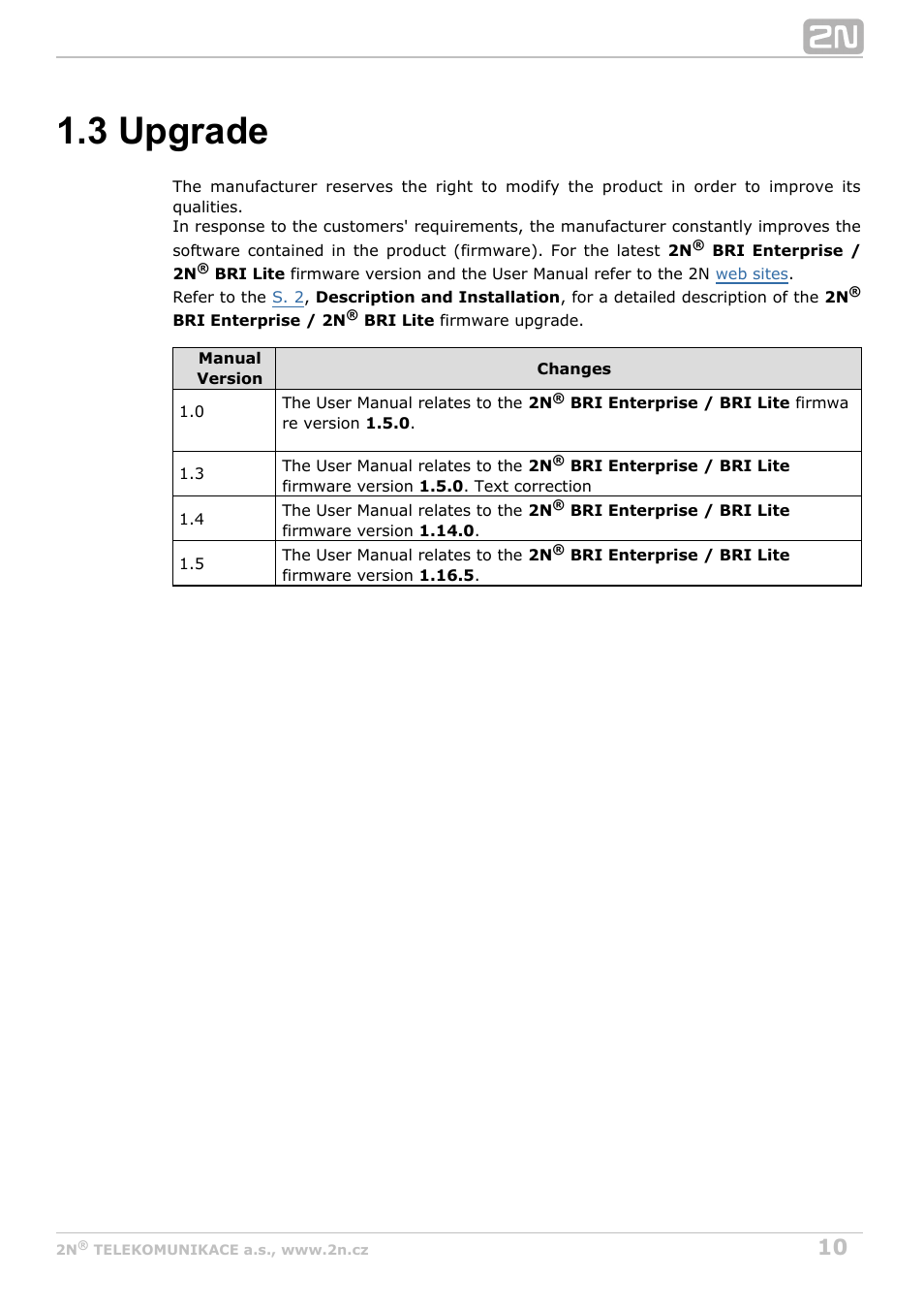 3 upgrade | 2N BRI Lite/Enterprise v1.5 User Manual | Page 10 / 134