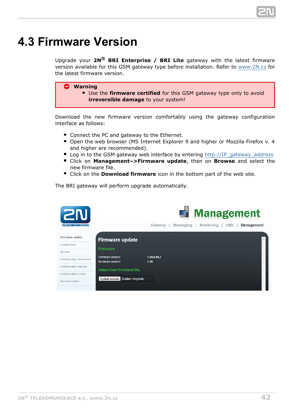 3 firmware version | 2N BRI Lite/Enterprise v1.5 User Manual | Page 42 / 134