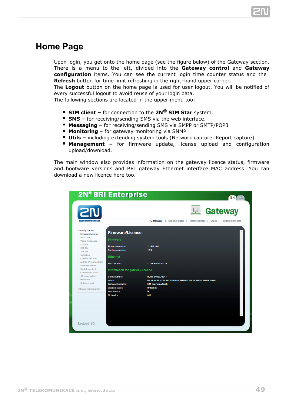 Home page | 2N BRI Lite/Enterprise v1.5 User Manual | Page 49 / 134