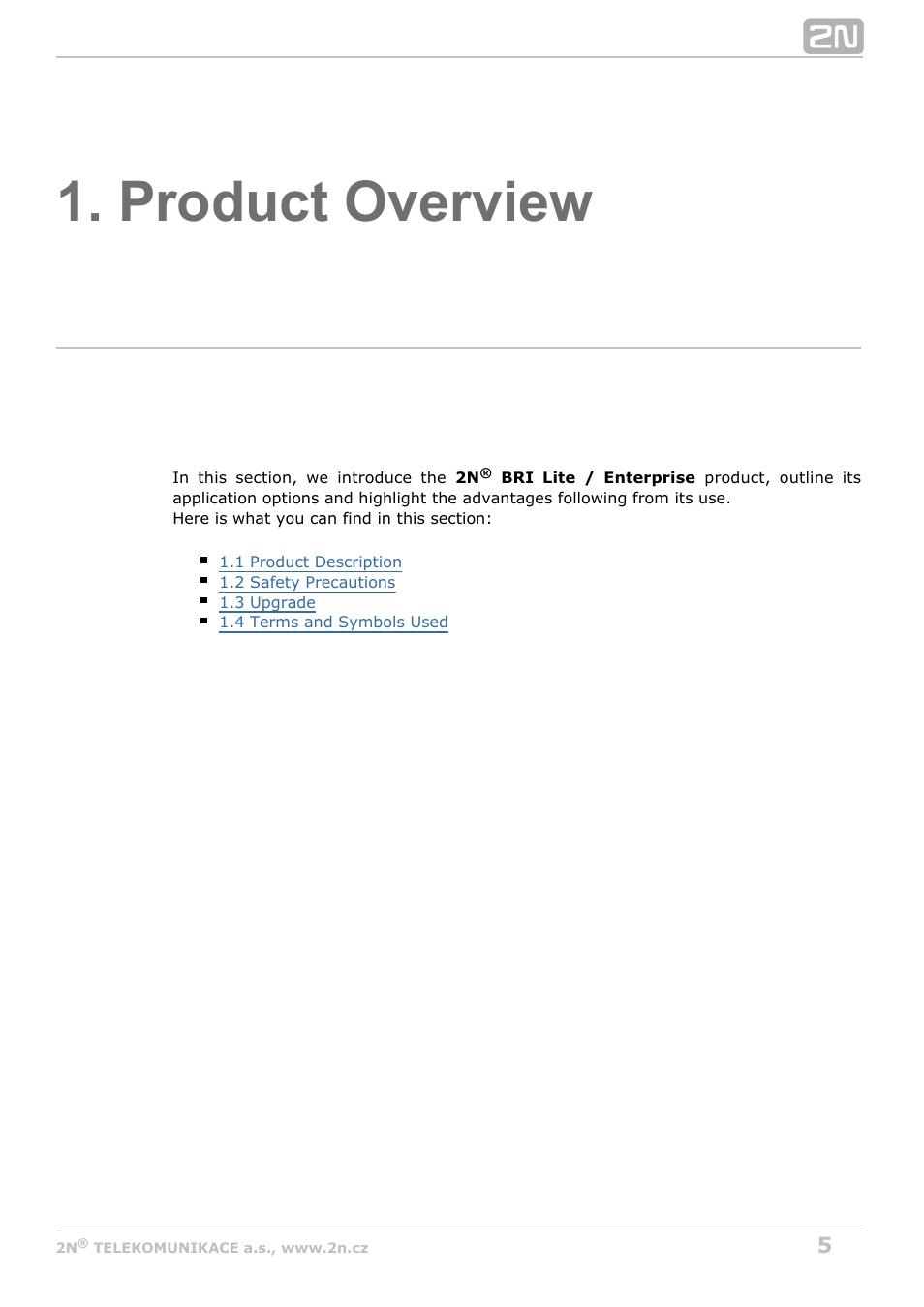 Product overview | 2N BRI Lite/Enterprise v1.5 User Manual | Page 5 / 134