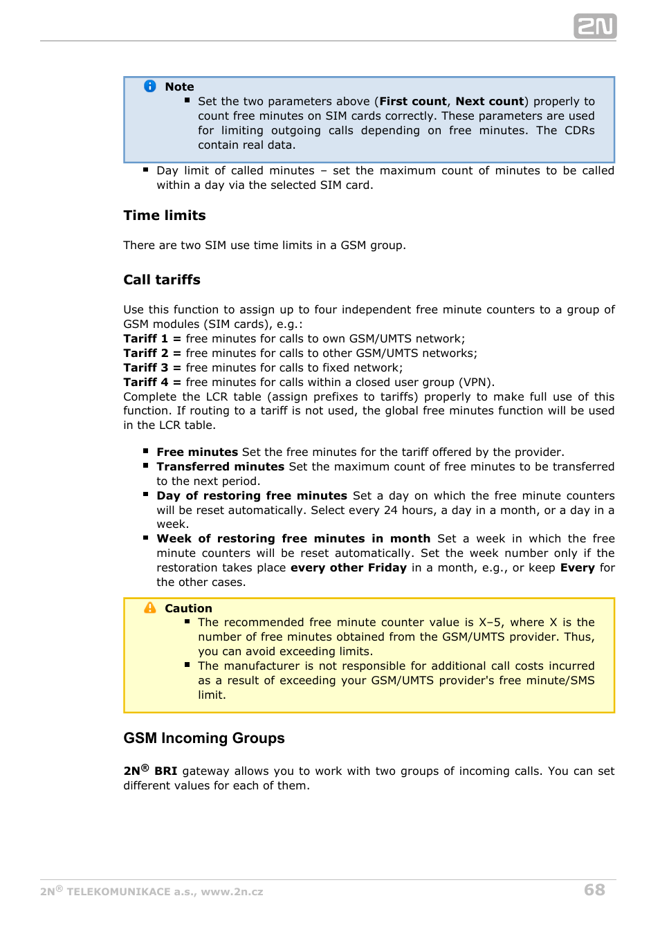 Gsm incoming groups | 2N BRI Lite/Enterprise v1.5 User Manual | Page 68 / 134