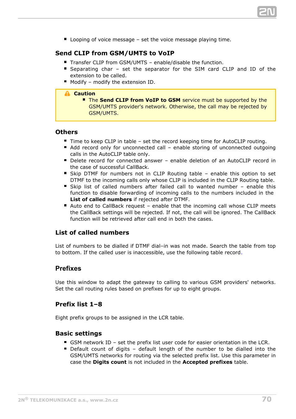 Prefixes | 2N BRI Lite/Enterprise v1.5 User Manual | Page 70 / 134