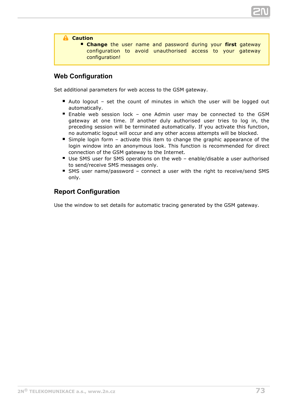 Web configuration, Report configuration | 2N BRI Lite/Enterprise v1.5 User Manual | Page 73 / 134