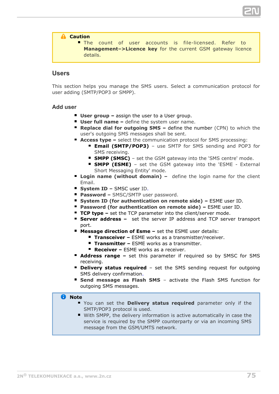 Users | 2N BRI Lite/Enterprise v1.5 User Manual | Page 75 / 134