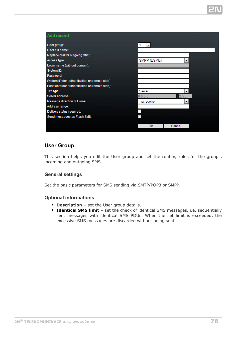 User group | 2N BRI Lite/Enterprise v1.5 User Manual | Page 76 / 134