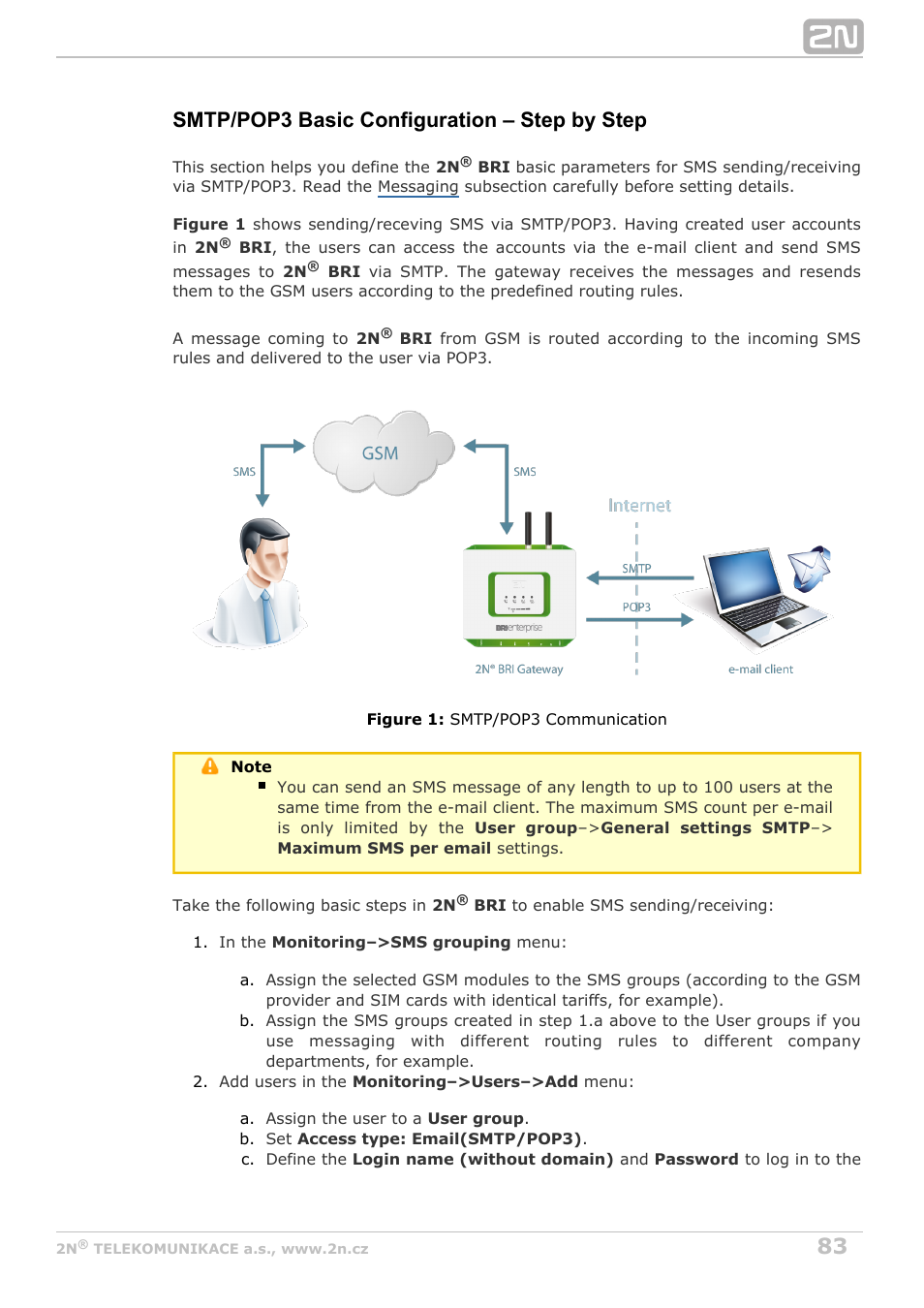 Smtp/pop3 basic configuration – step by step | 2N BRI Lite/Enterprise v1.5 User Manual | Page 83 / 134