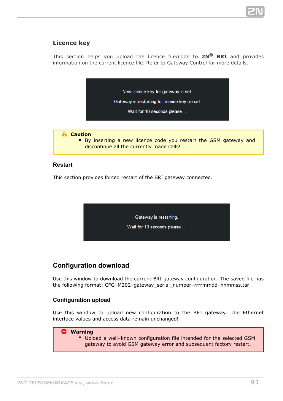 Configuration download | 2N BRI Lite/Enterprise v1.5 User Manual | Page 91 / 134