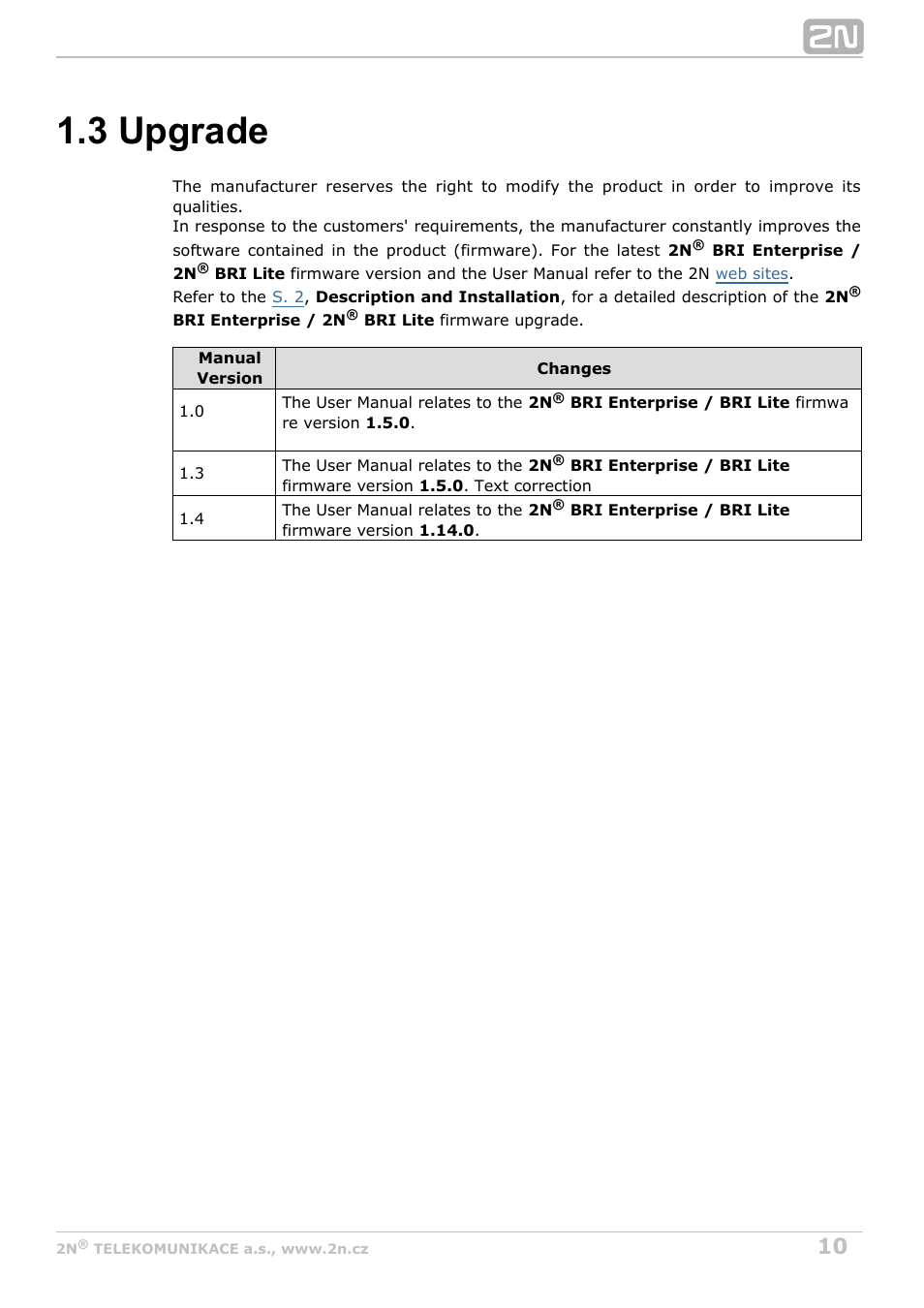 3 upgrade | 2N BRI Lite/Enterprise v1.4 User Manual | Page 10 / 132