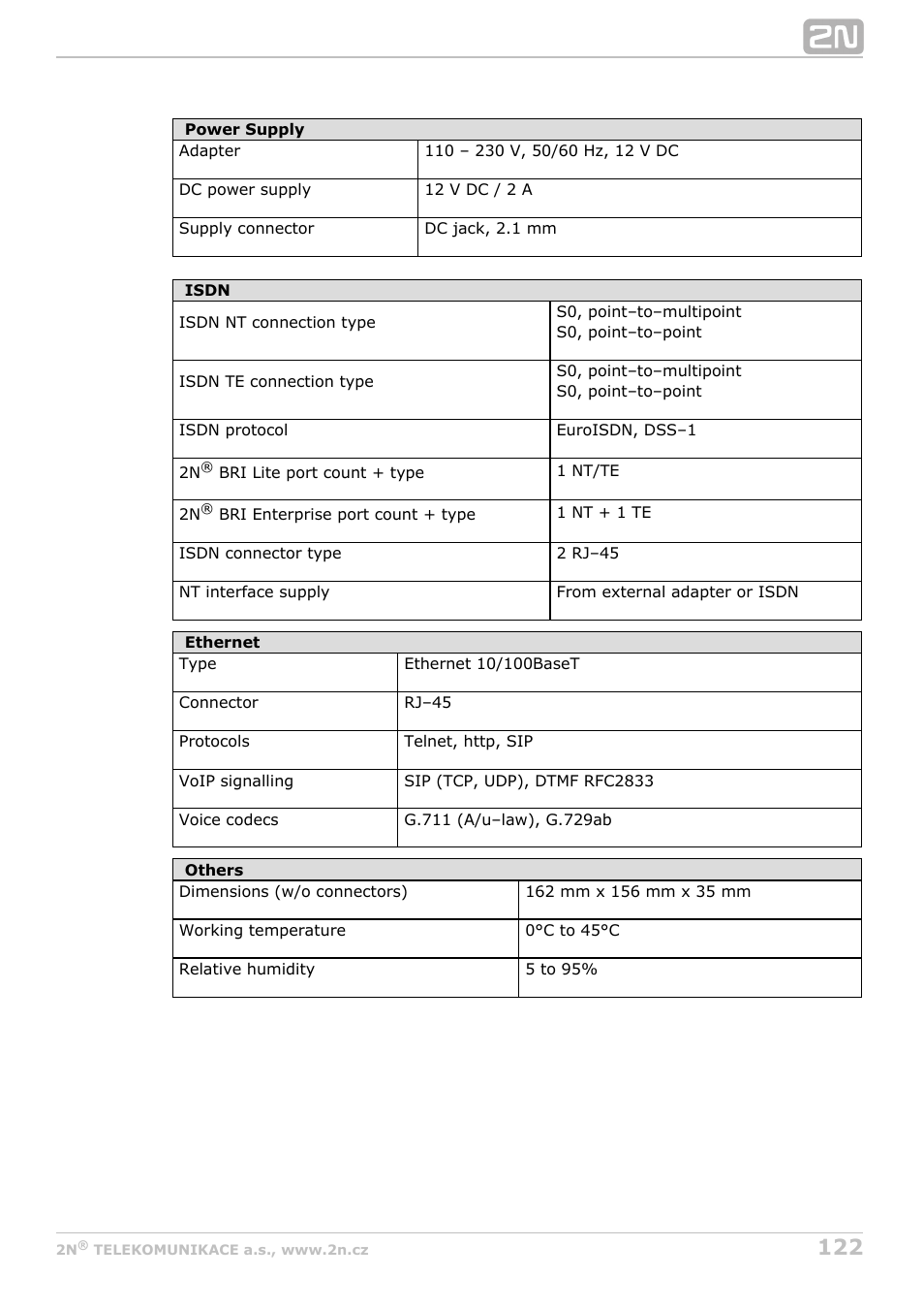 2N BRI Lite/Enterprise v1.4 User Manual | Page 122 / 132