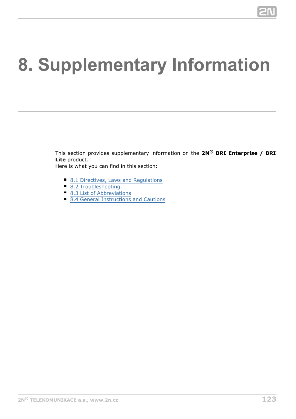 Supplementary information | 2N BRI Lite/Enterprise v1.4 User Manual | Page 123 / 132