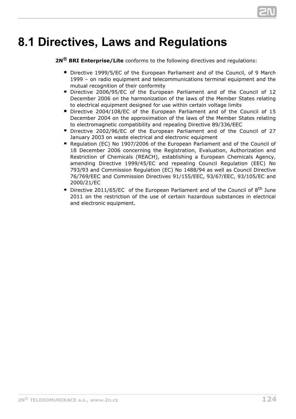 1 directives, laws and regulations | 2N BRI Lite/Enterprise v1.4 User Manual | Page 124 / 132