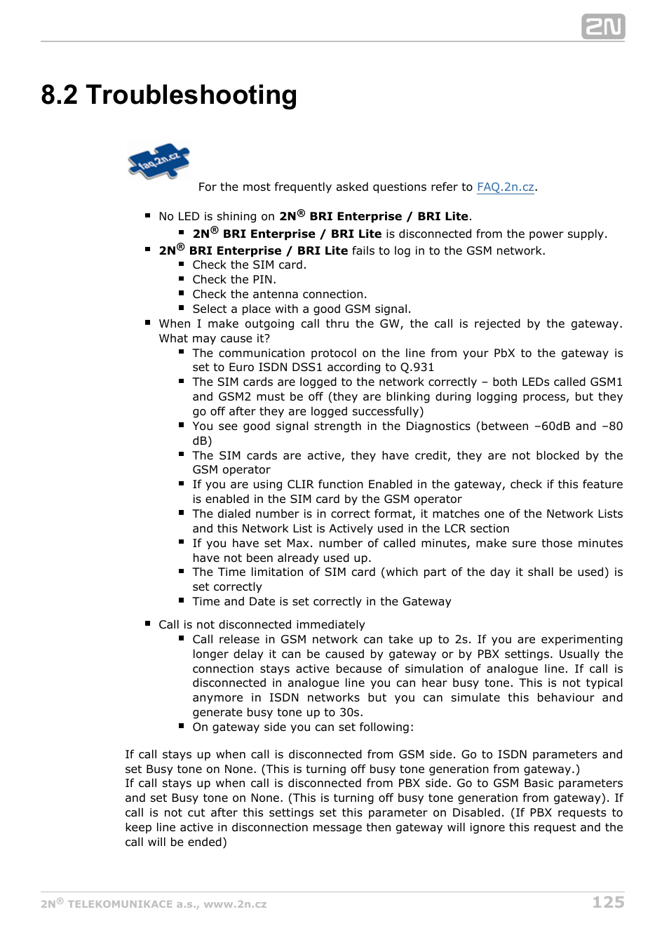 2 troubleshooting | 2N BRI Lite/Enterprise v1.4 User Manual | Page 125 / 132