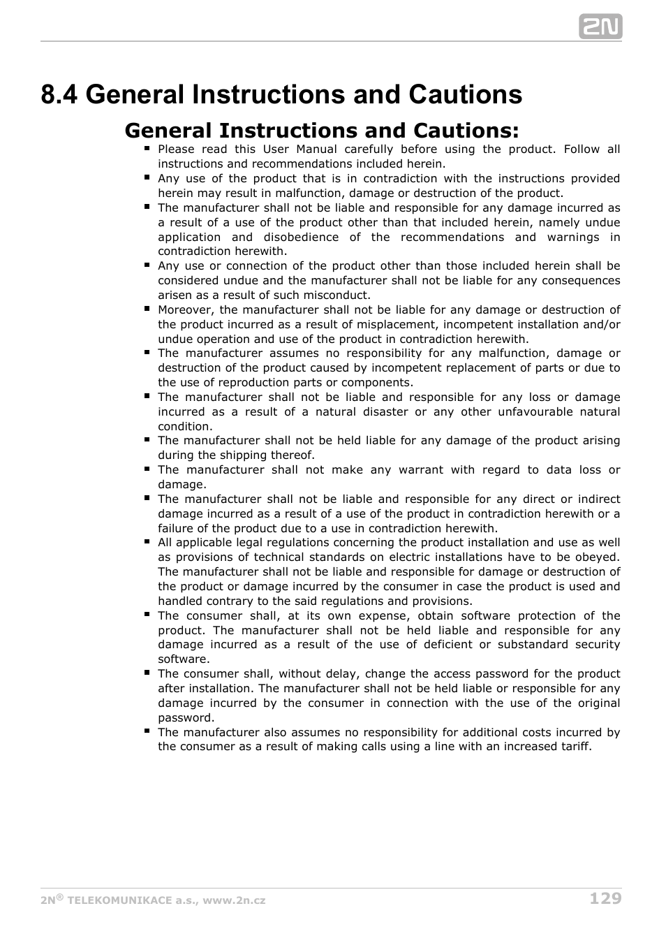 4 general instructions and cautions, General instructions and cautions | 2N BRI Lite/Enterprise v1.4 User Manual | Page 129 / 132