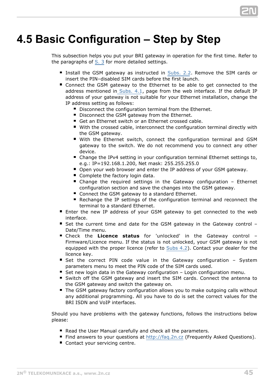 5 basic configuration – step by step | 2N BRI Lite/Enterprise v1.4 User Manual | Page 45 / 132