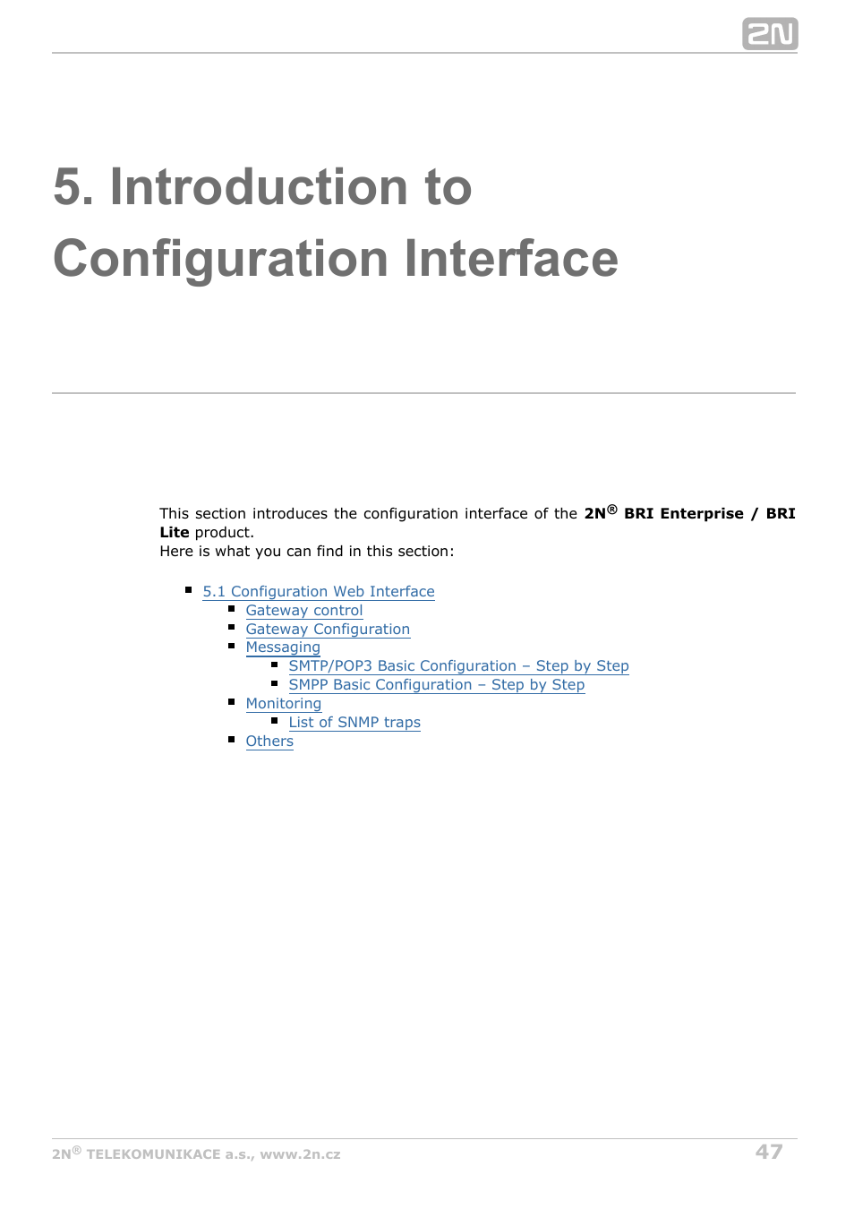 Introduction to configuration interface | 2N BRI Lite/Enterprise v1.4 User Manual | Page 47 / 132