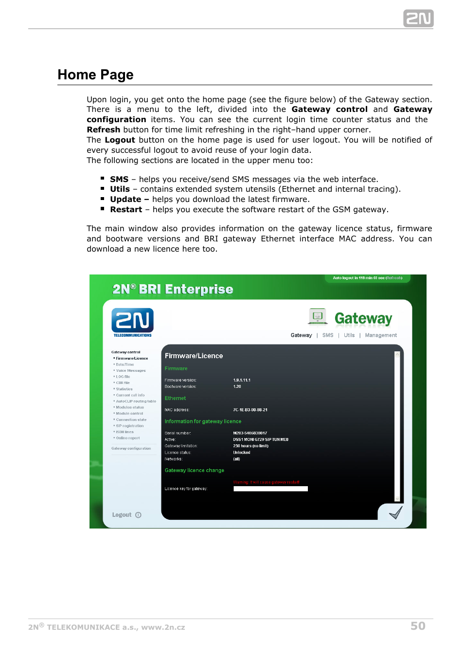 Home page | 2N BRI Lite/Enterprise v1.4 User Manual | Page 50 / 132