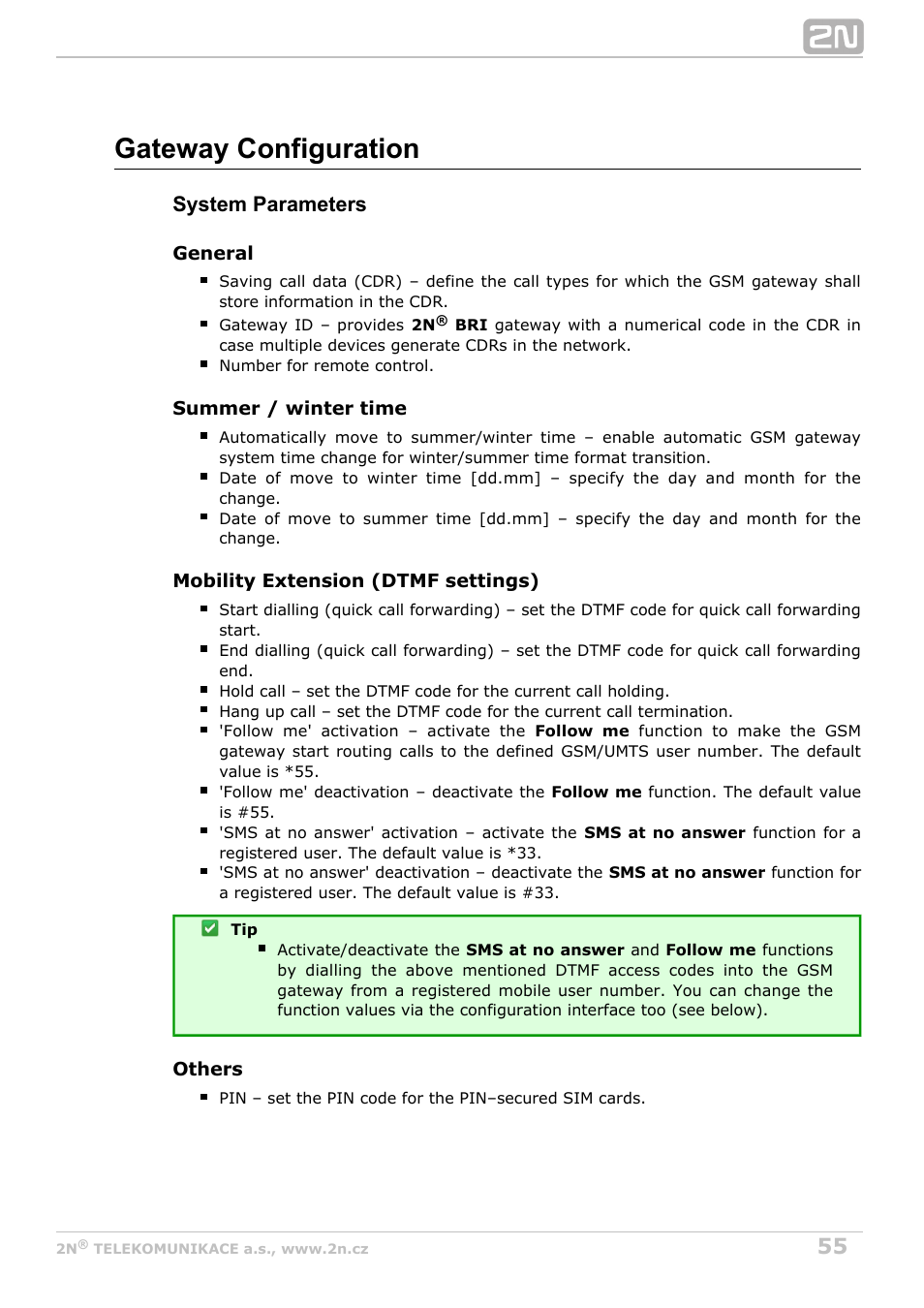 Gateway configuration, System parameters | 2N BRI Lite/Enterprise v1.4 User Manual | Page 55 / 132