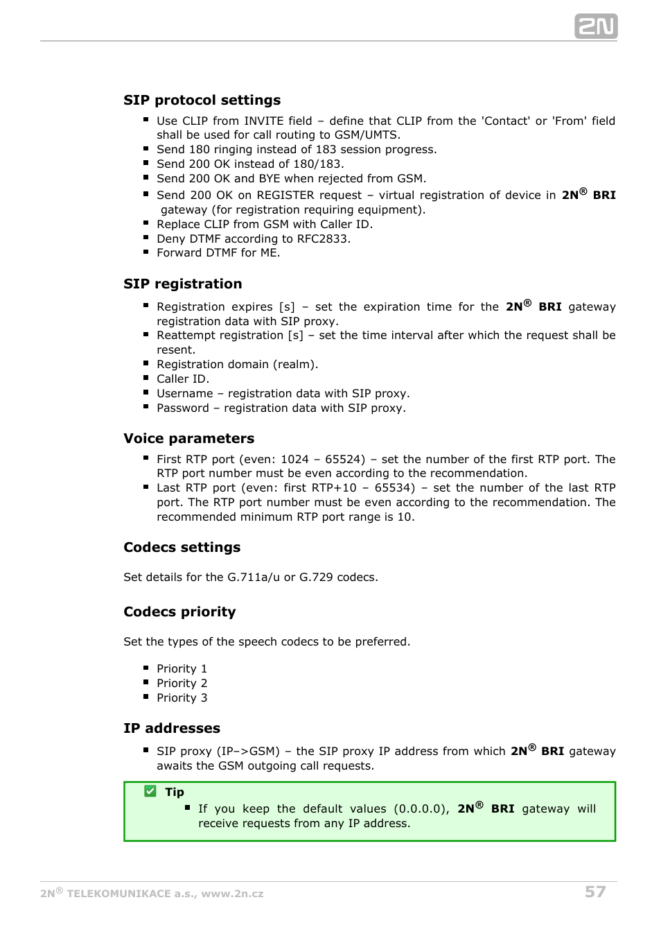 2N BRI Lite/Enterprise v1.4 User Manual | Page 57 / 132