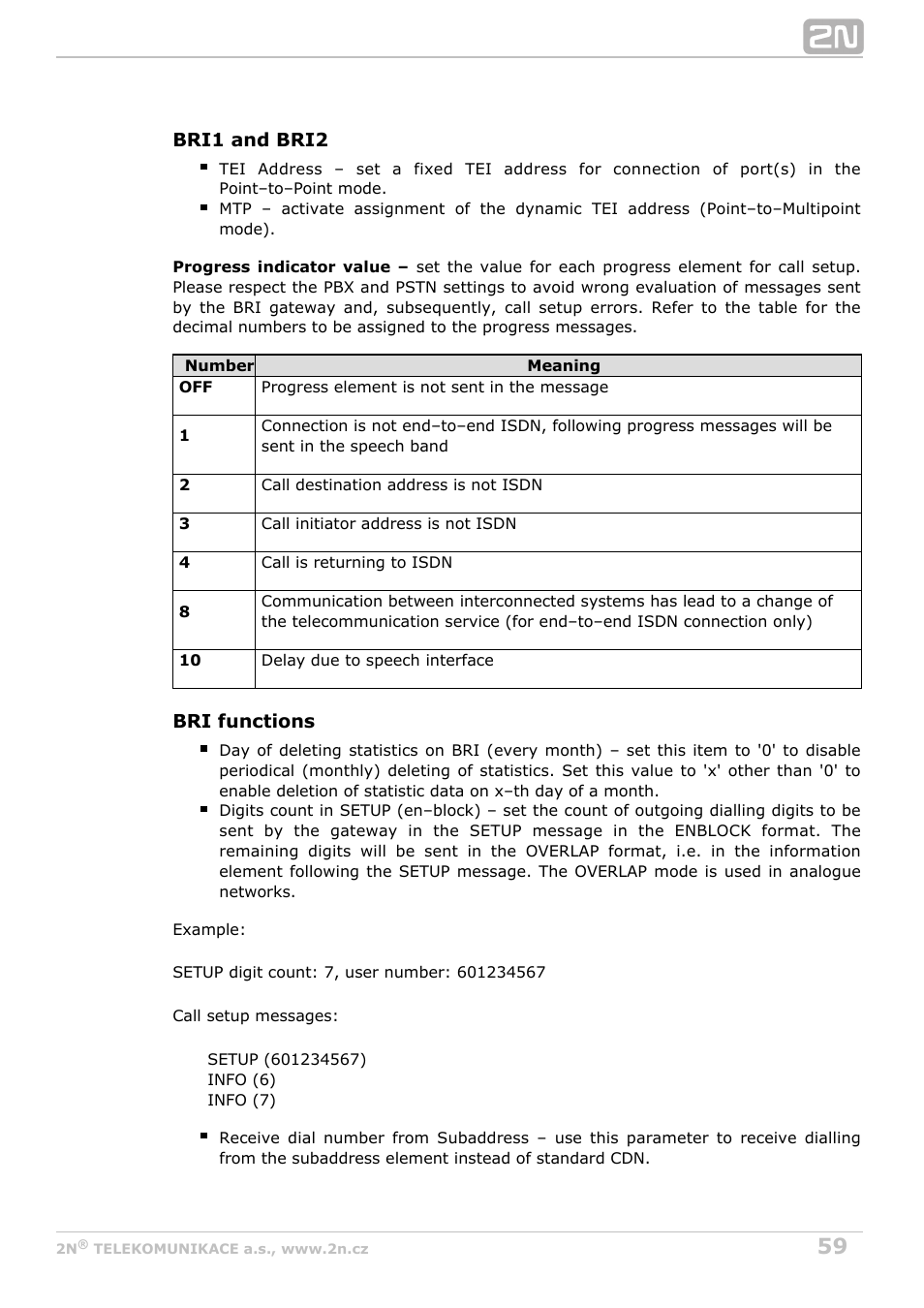 2N BRI Lite/Enterprise v1.4 User Manual | Page 59 / 132