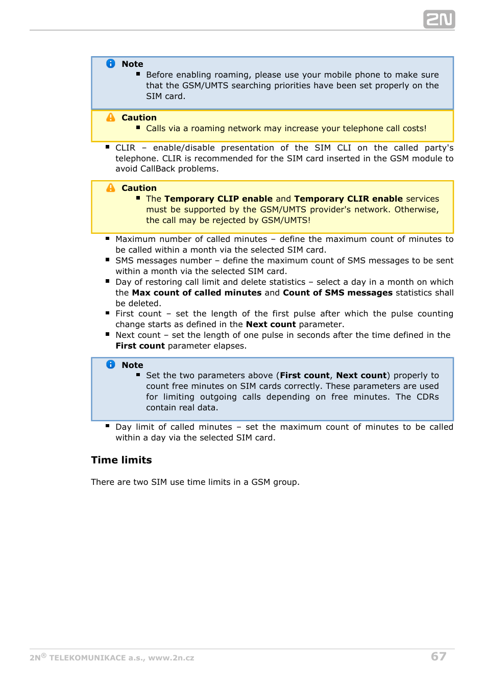 2N BRI Lite/Enterprise v1.4 User Manual | Page 67 / 132