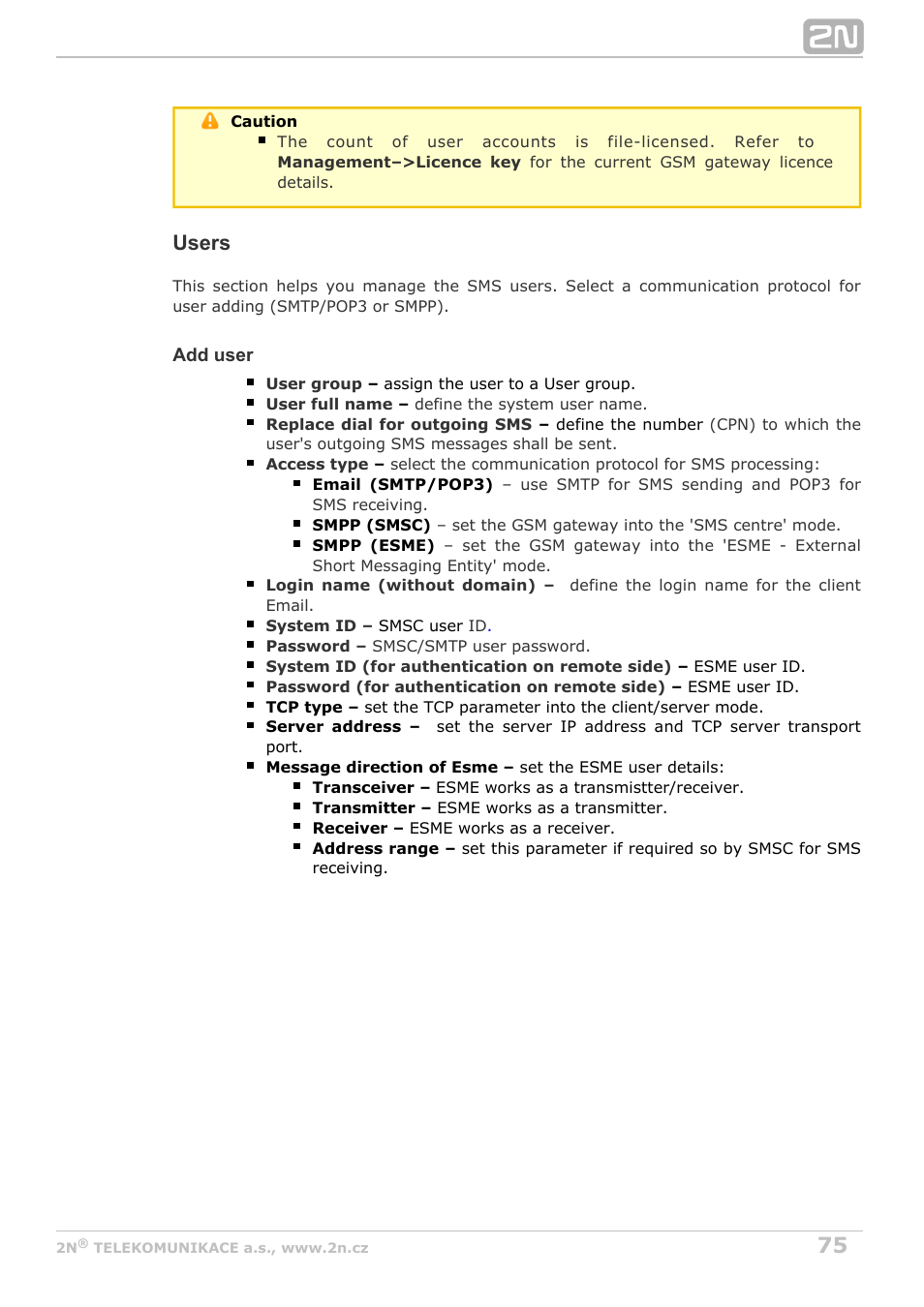 Users | 2N BRI Lite/Enterprise v1.4 User Manual | Page 75 / 132