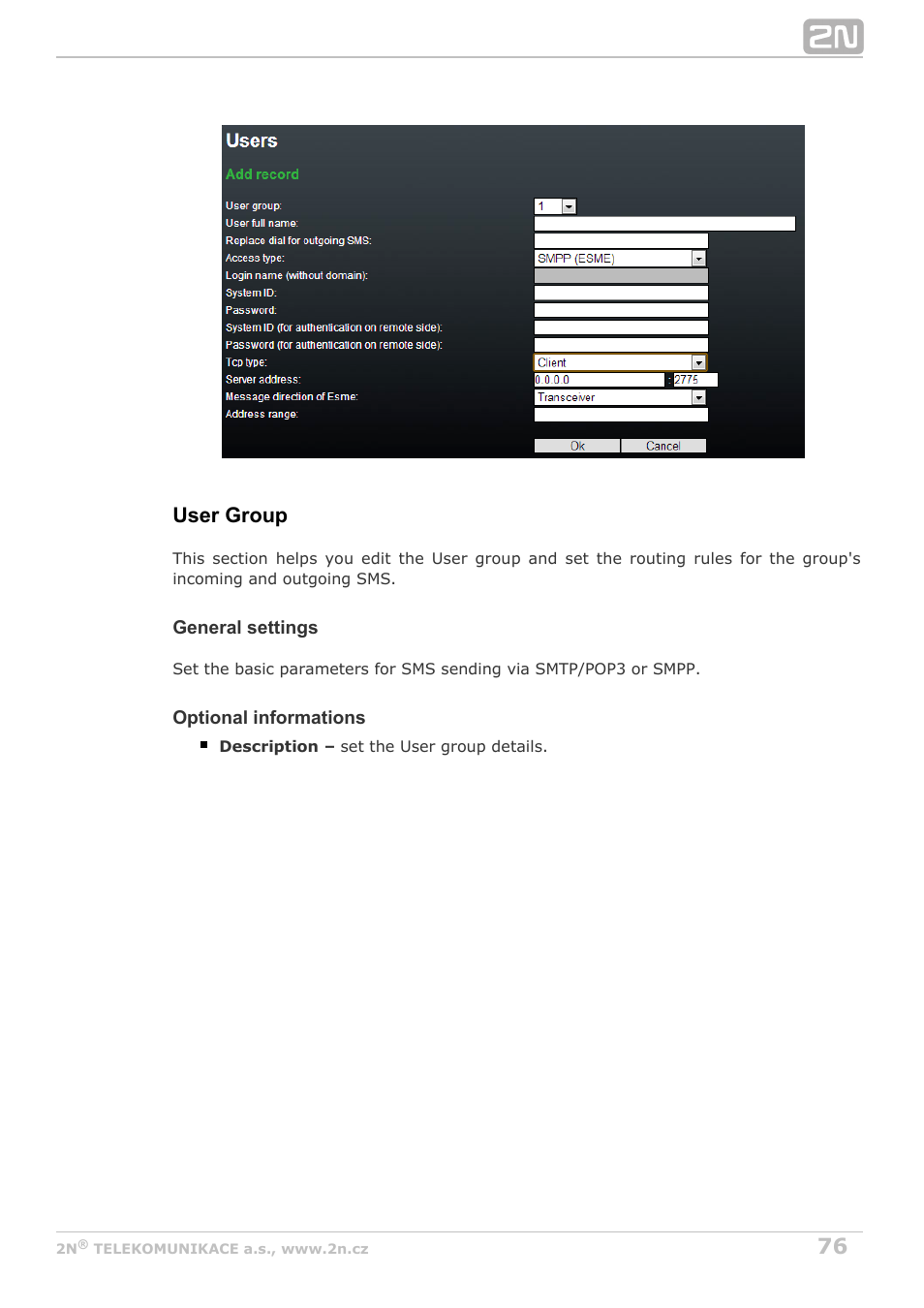 User group | 2N BRI Lite/Enterprise v1.4 User Manual | Page 76 / 132