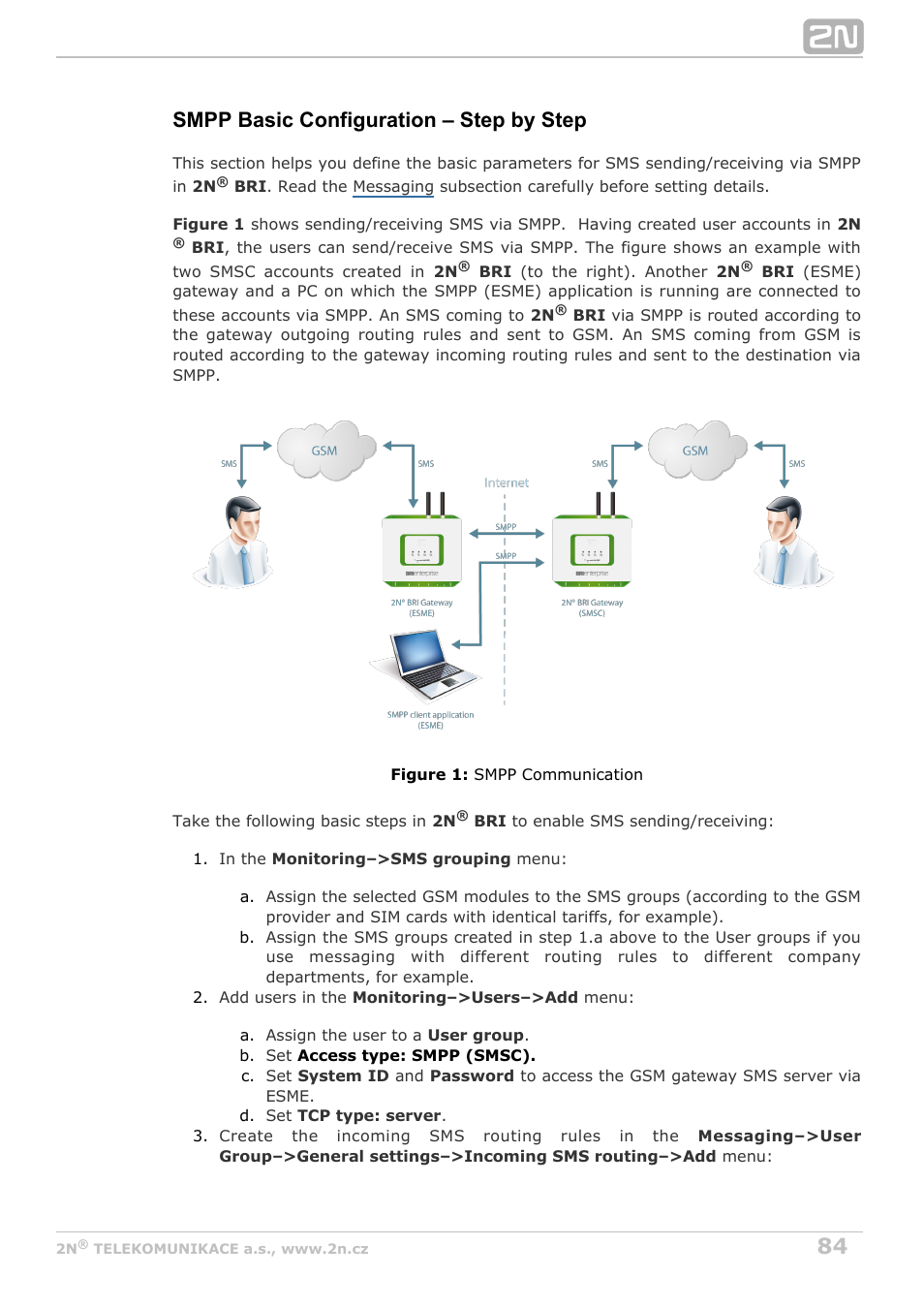 Smpp basic configuration – step by step | 2N BRI Lite/Enterprise v1.4 User Manual | Page 84 / 132