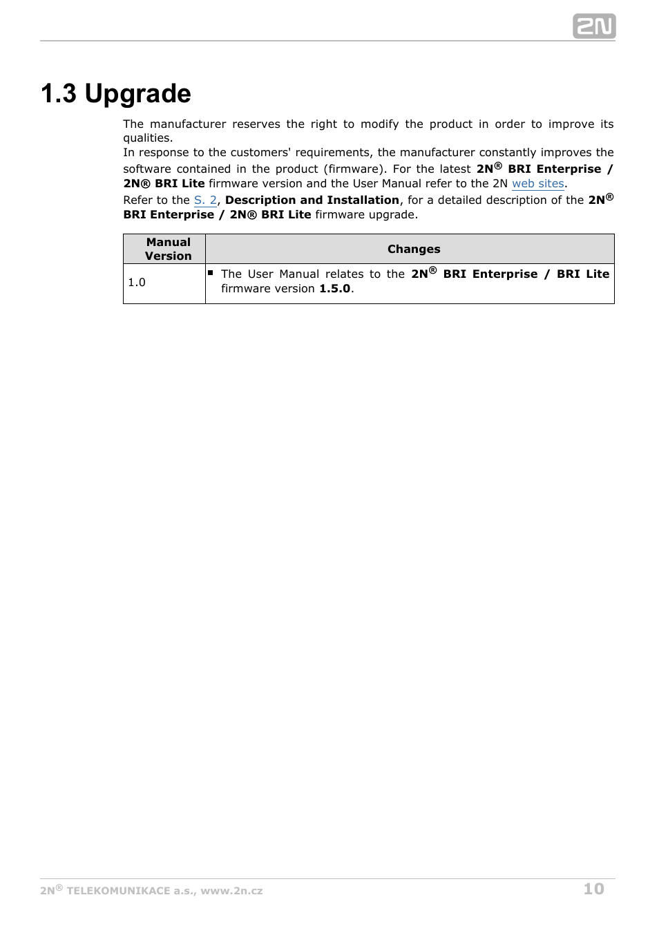 3 upgrade | 2N BRI Lite/Enterprise v1.3 User Manual | Page 10 / 100