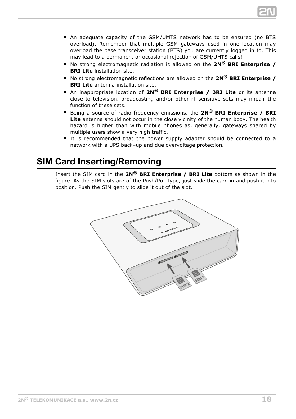 Sim card inserting/removing | 2N BRI Lite/Enterprise v1.3 User Manual | Page 18 / 100