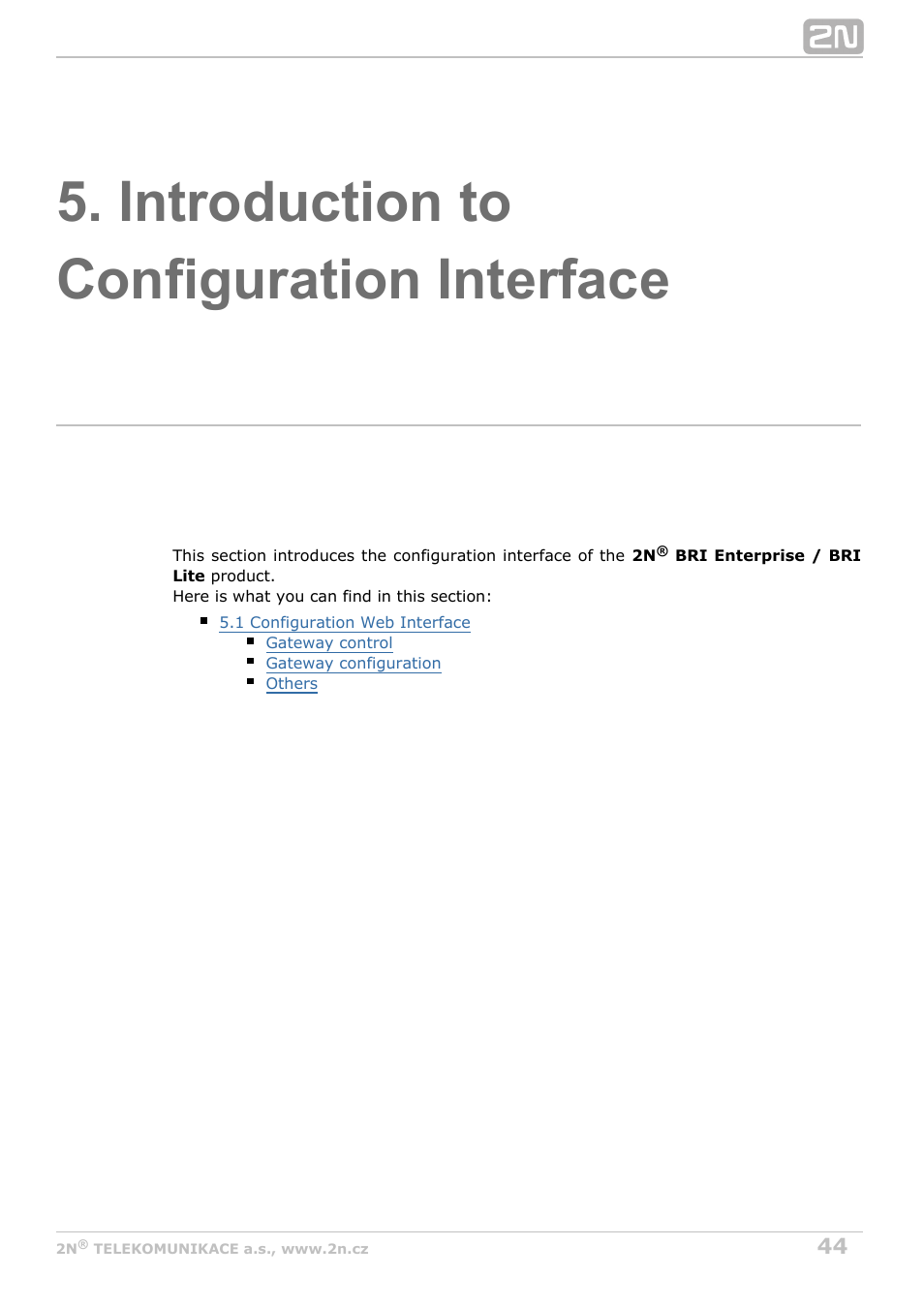 Introduction to configuration interface | 2N BRI Lite/Enterprise v1.3 User Manual | Page 44 / 100