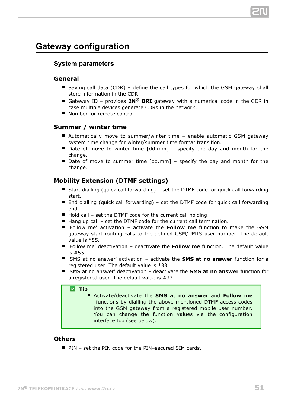 Gateway configuration, System parameters | 2N BRI Lite/Enterprise v1.3 User Manual | Page 51 / 100