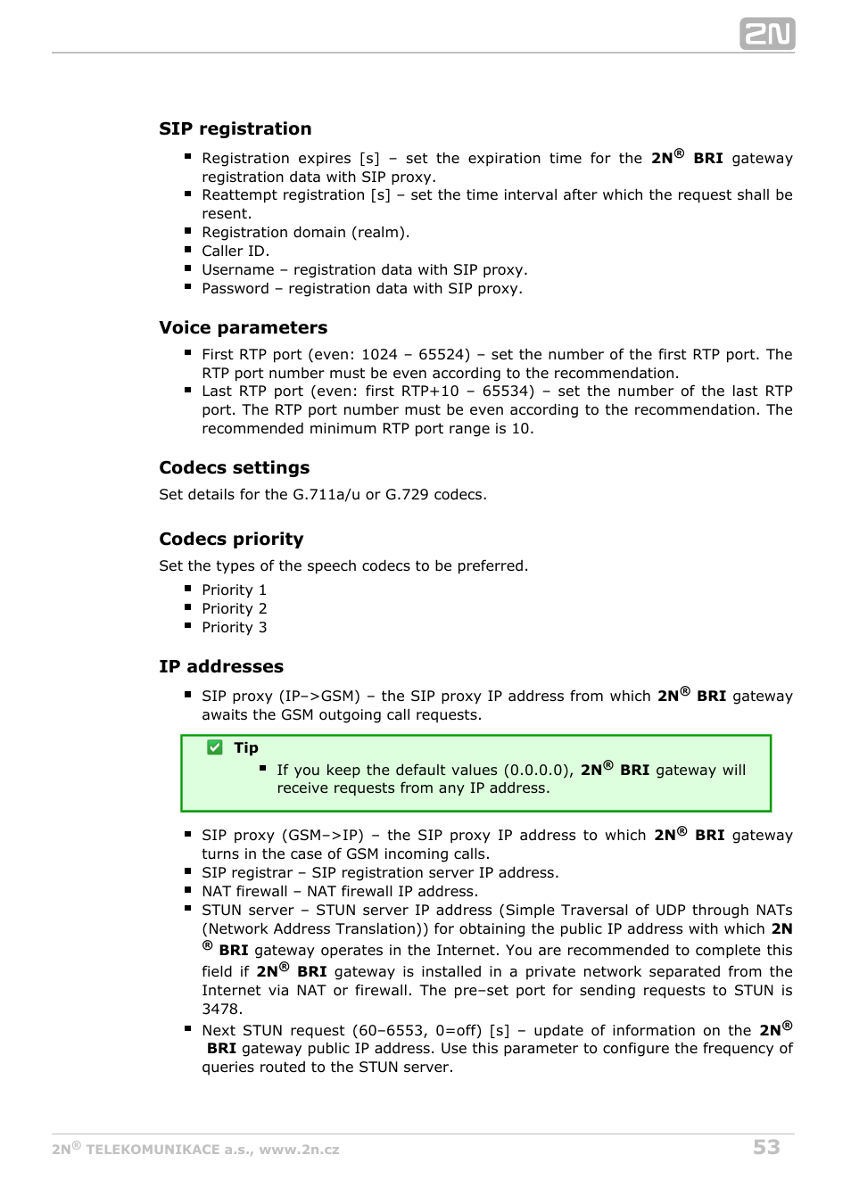 2N BRI Lite/Enterprise v1.3 User Manual | Page 53 / 100