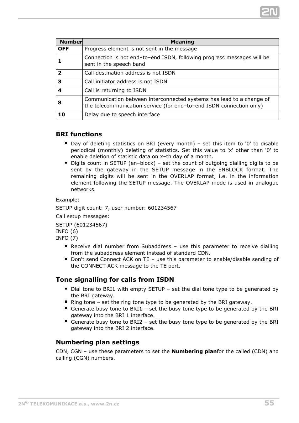 2N BRI Lite/Enterprise v1.3 User Manual | Page 55 / 100