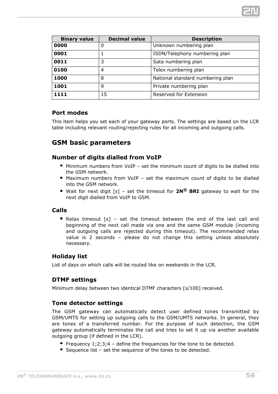 Gsm basic parameters | 2N BRI Lite/Enterprise v1.3 User Manual | Page 56 / 100