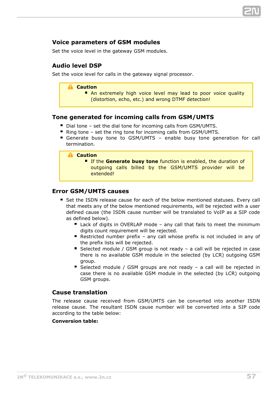 2N BRI Lite/Enterprise v1.3 User Manual | Page 57 / 100