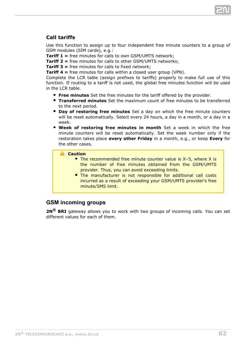 Gsm incoming groups | 2N BRI Lite/Enterprise v1.3 User Manual | Page 62 / 100