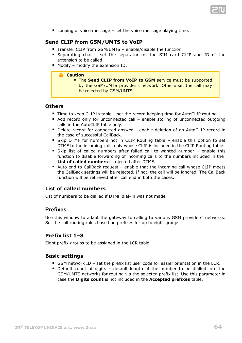 Prefixes | 2N BRI Lite/Enterprise v1.3 User Manual | Page 64 / 100