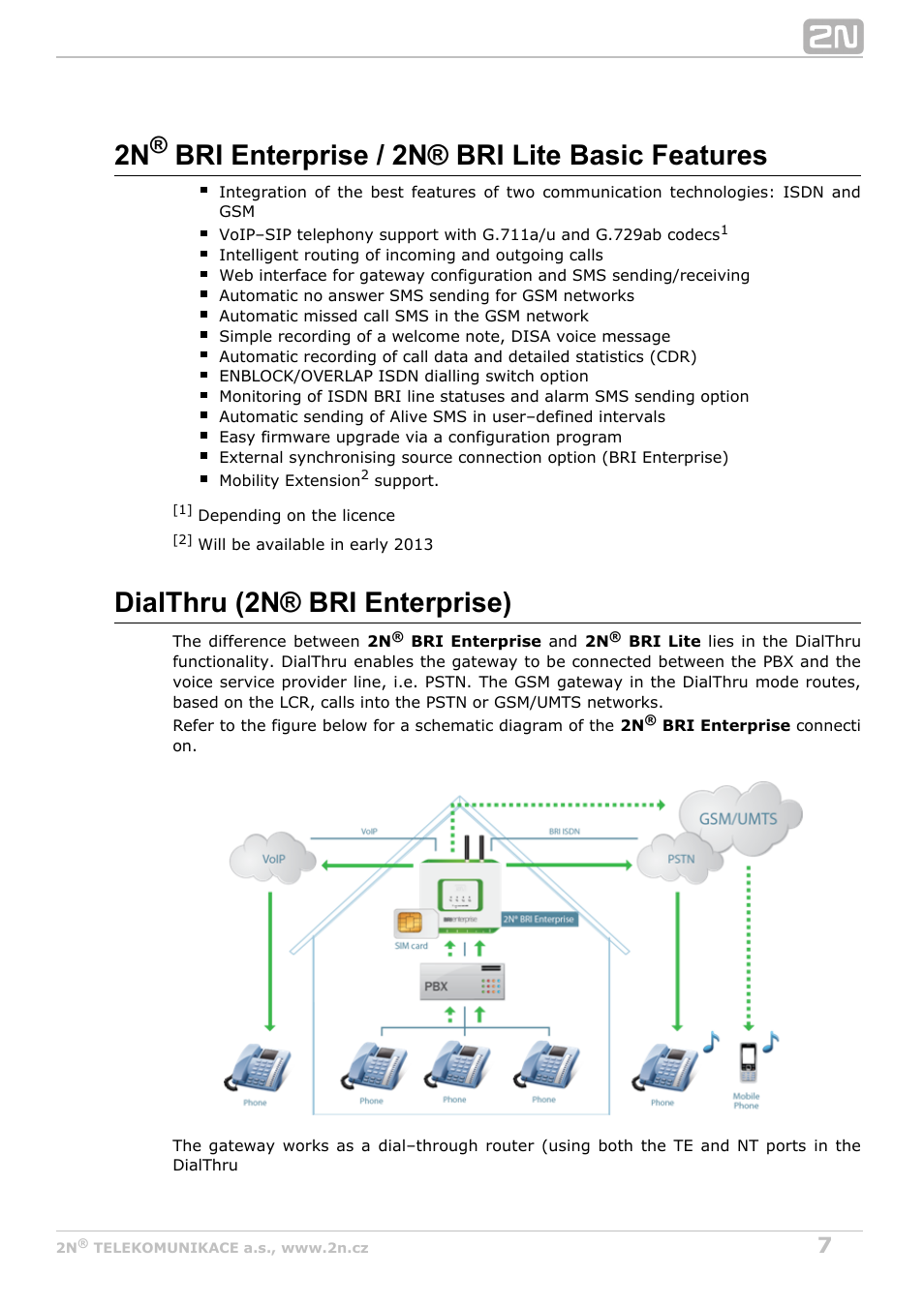 2n bri enterprise / 2n® bri lite basic features, Dialthru (2n® bri enterprise) | 2N BRI Lite/Enterprise v1.3 User Manual | Page 7 / 100