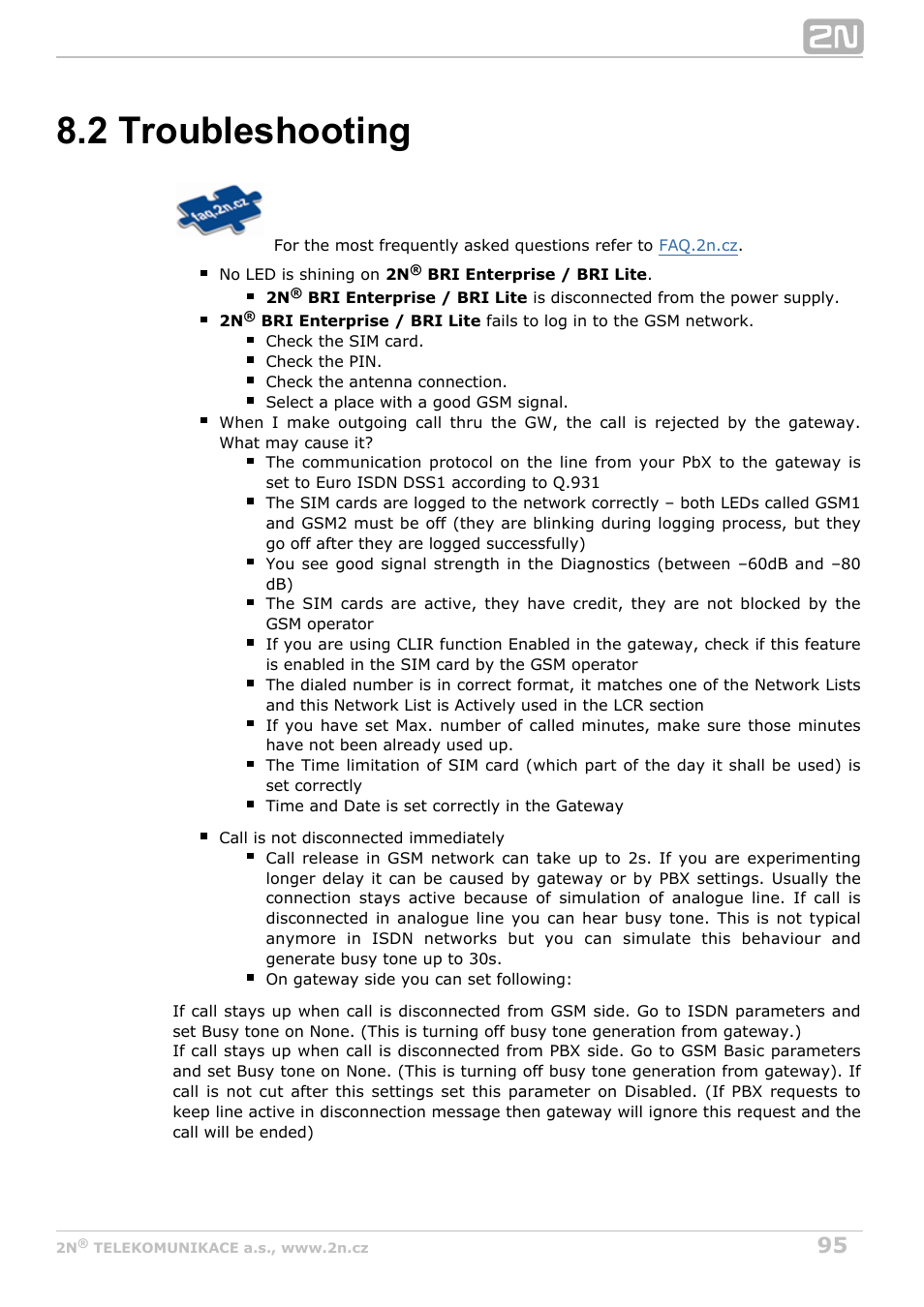 2 troubleshooting | 2N BRI Lite/Enterprise v1.3 User Manual | Page 95 / 100