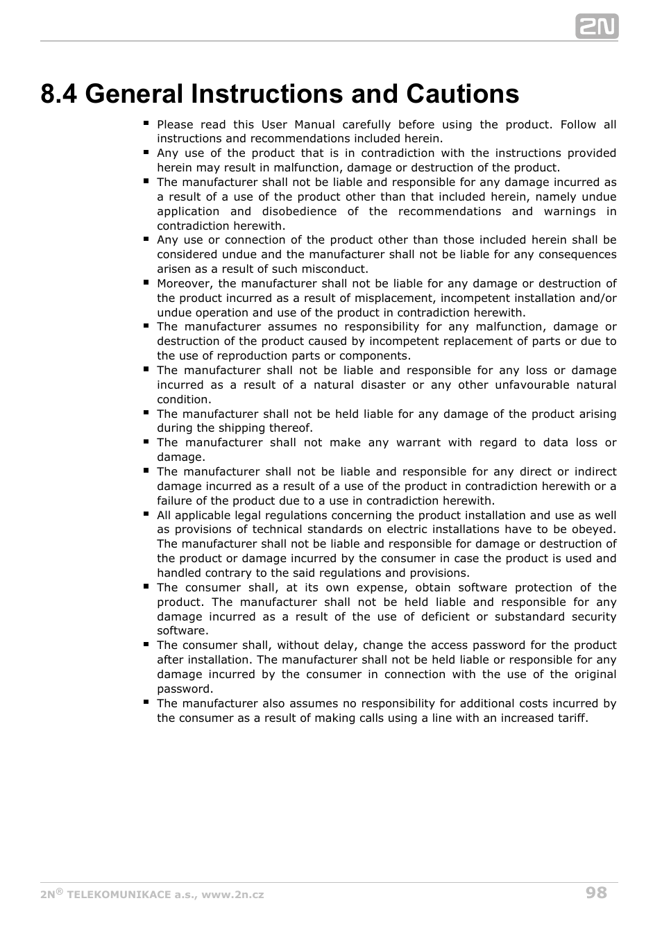 4 general instructions and cautions | 2N BRI Lite/Enterprise v1.3 User Manual | Page 98 / 100